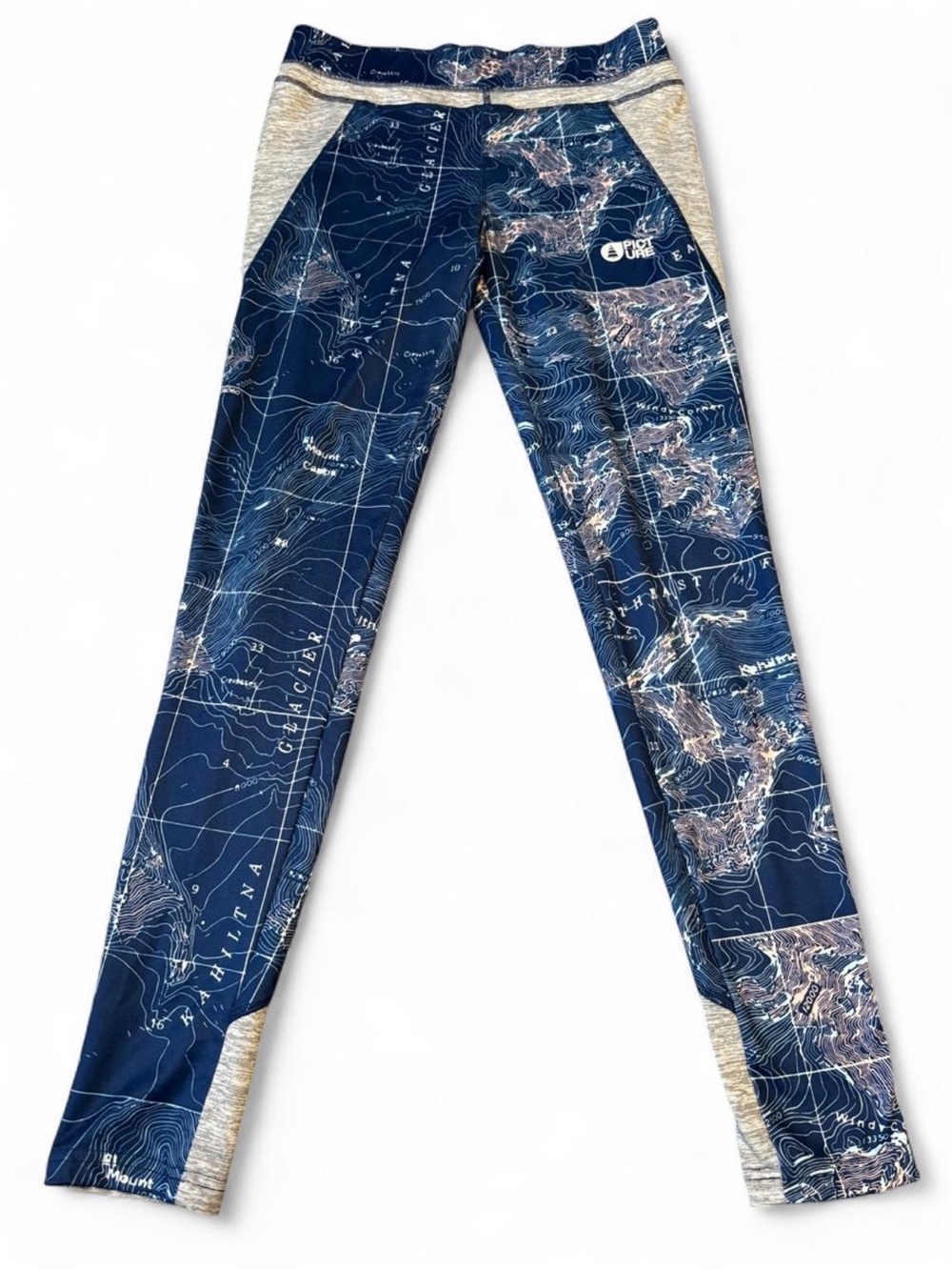 Picture Organic Clothing Topographic Map Leggings Blue Grey Tech Women's M/L